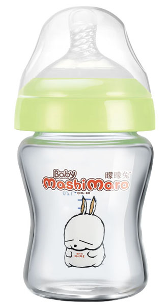 矇矇兔綠色無(wú)柄晶鉆玻璃奶瓶